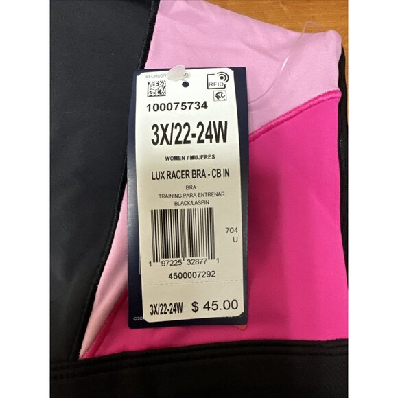 Reebok Plus Lux Colorblocked Racerback Sports Bra Women's 3X (22-24W )Black/Pink - Picture 7 of 10